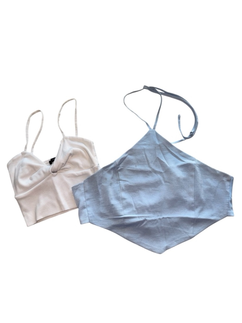Forever 21 White Ribbed Top & Vestique Light Blue Halter Scarf Top